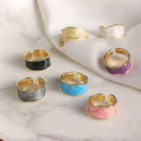 soft color enamel glaze opening womens ring charm retro inlay gold irregular smooth ring handmade romantic fashion jewelry gift