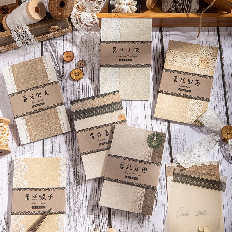 

30 pcs/set Lace Weaving Workshop Series Memo Pad Diary Stationary Flakes Scrapbook Decorative Retro material Message paper