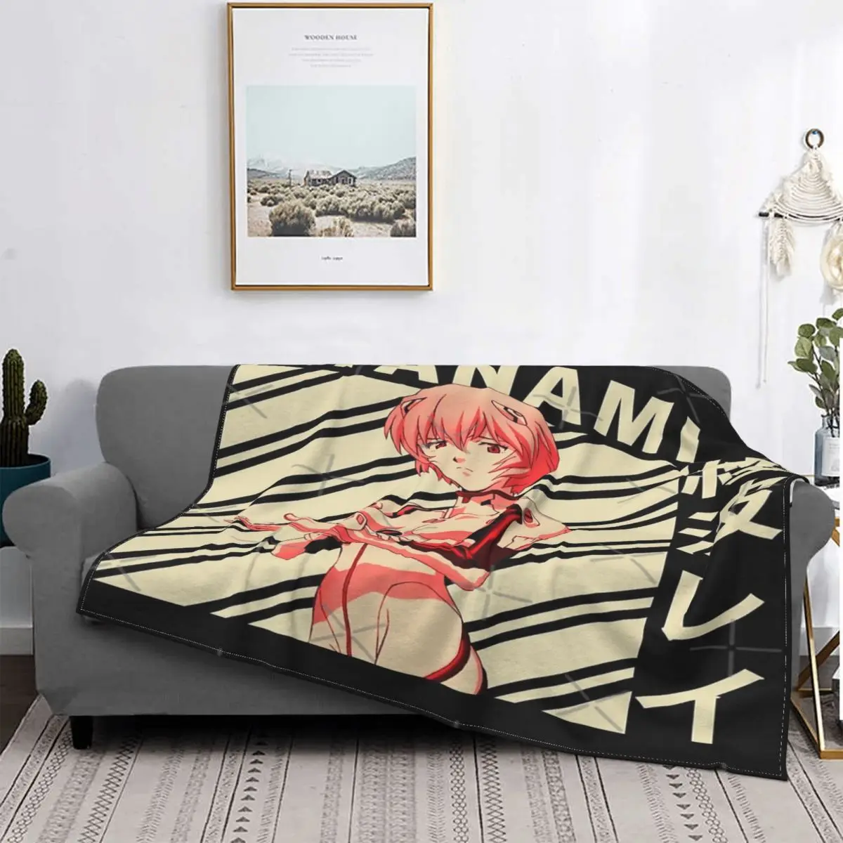 

Rei Ayanami-Manta de arte Vintage, para cama colcha, toalla de muselina a cuadros, manta Kawaii para playa, funda para niños