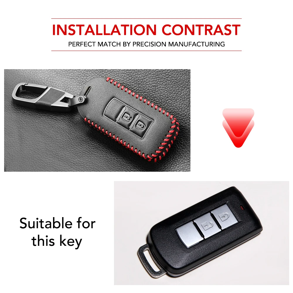 Leather Protect key fob skin cover case cap set for Mitsubishi Outlander ASX AXR RVR Nativa Pajero Montero Lancer Shogun Remote |
