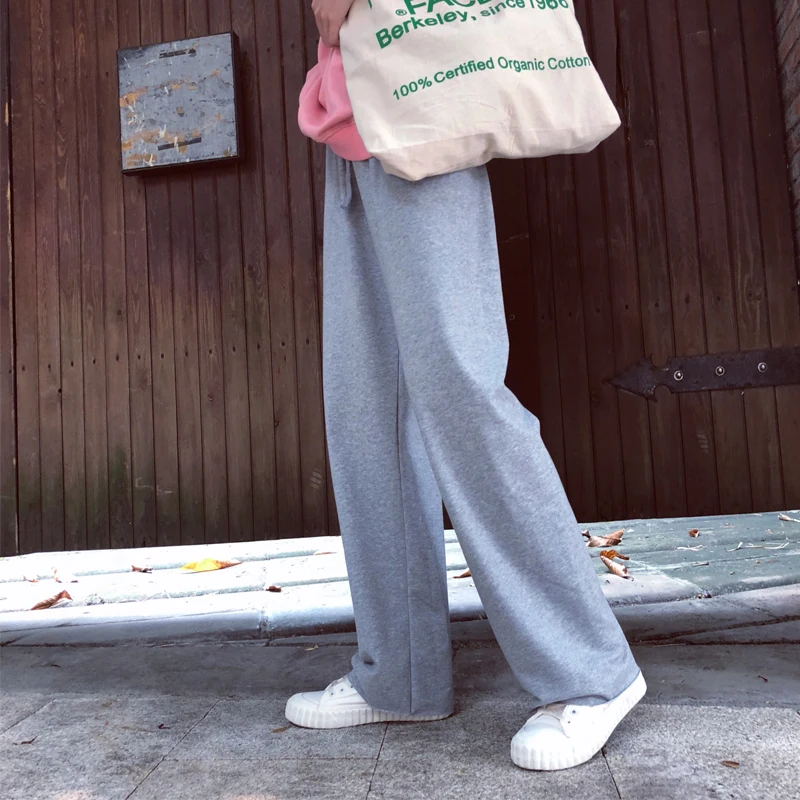 

Новинка 2020, однотонные серые свободные брюки GOOHOJIO в стиле Харадзюку, женские широкие брюки, женские брюки большого размера с высокой талией