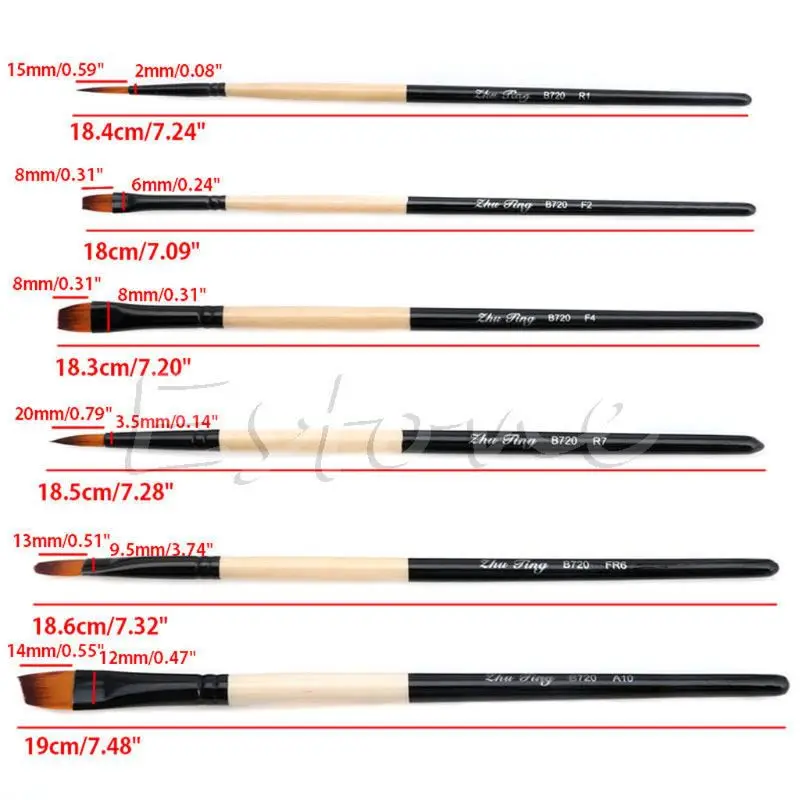 6 шт./партия плоская нейлоновая краска кисточки для гуаши акриловая масляная