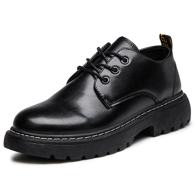 Men Fashion Black Leather Shoes Lace Up Trendy British Style Martens Boots Male Low-Cut Leisure Offical Party Design Shoes Man