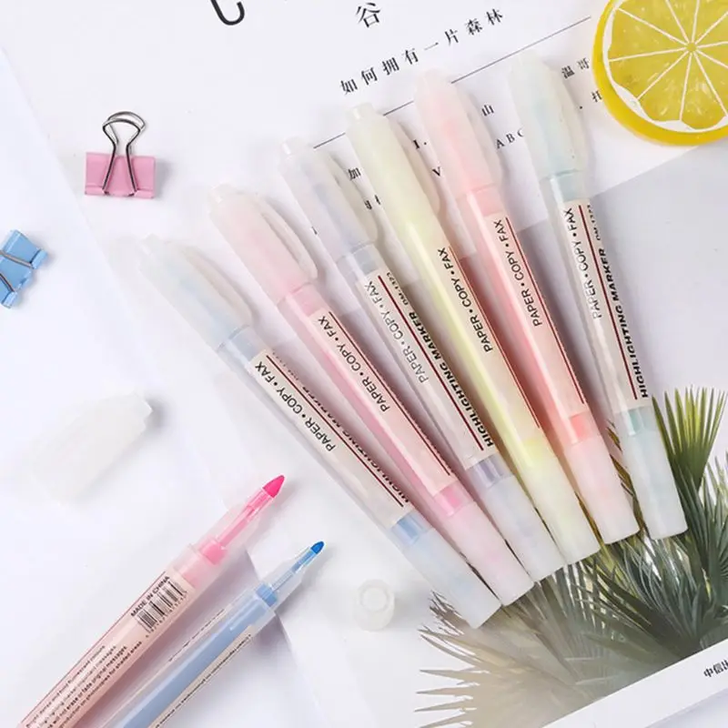

6 Color Dual Double Headed Highlighter Pen Fluorescent Marker Drawing Stationery