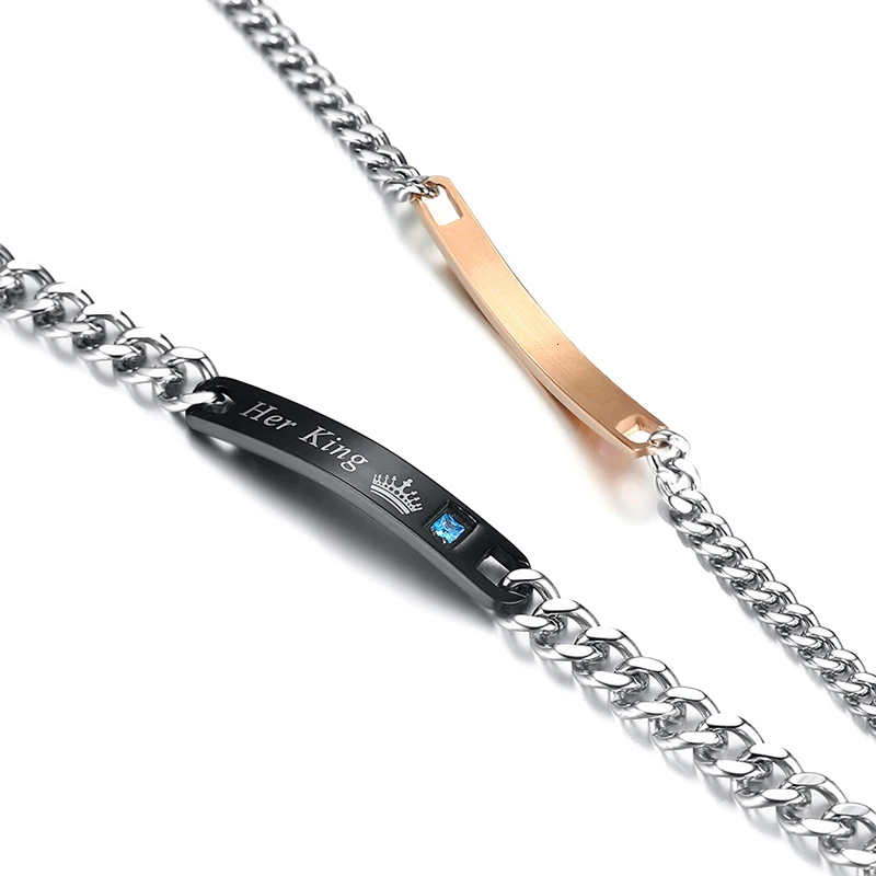 Vnox Корона его королева ее король выгравированы Парные браслеты для женщин мужчин