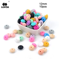 lofca 12mm 10pcslot silicone lentil round beads teething baby teether chew bpa free diy pacifier chain food grade silicone