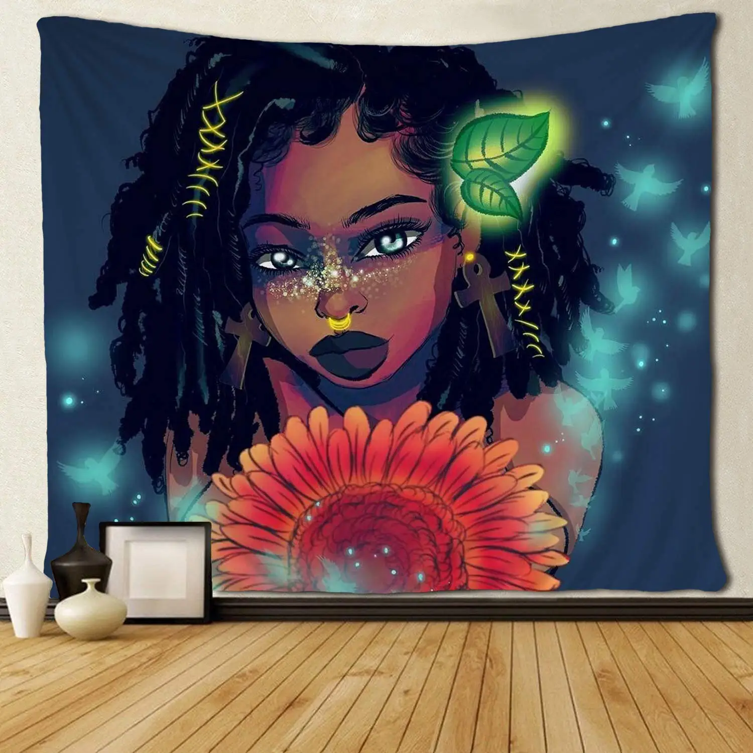 

Black Afircan Girl African American Cross Earrings Love Sunflower Tapestries