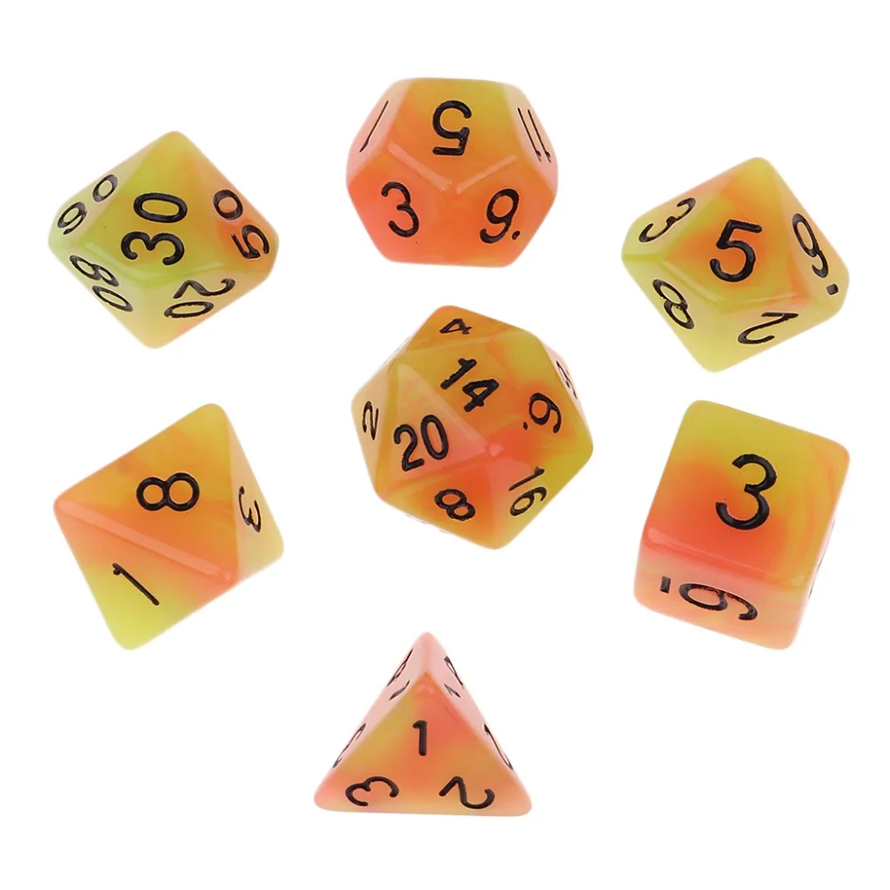 MagiDeal, 7 штук, многогранные кости для подземелий и драконов, D20, D12, D10, D8, D6, D4, настольные игры+ вечерние кубики