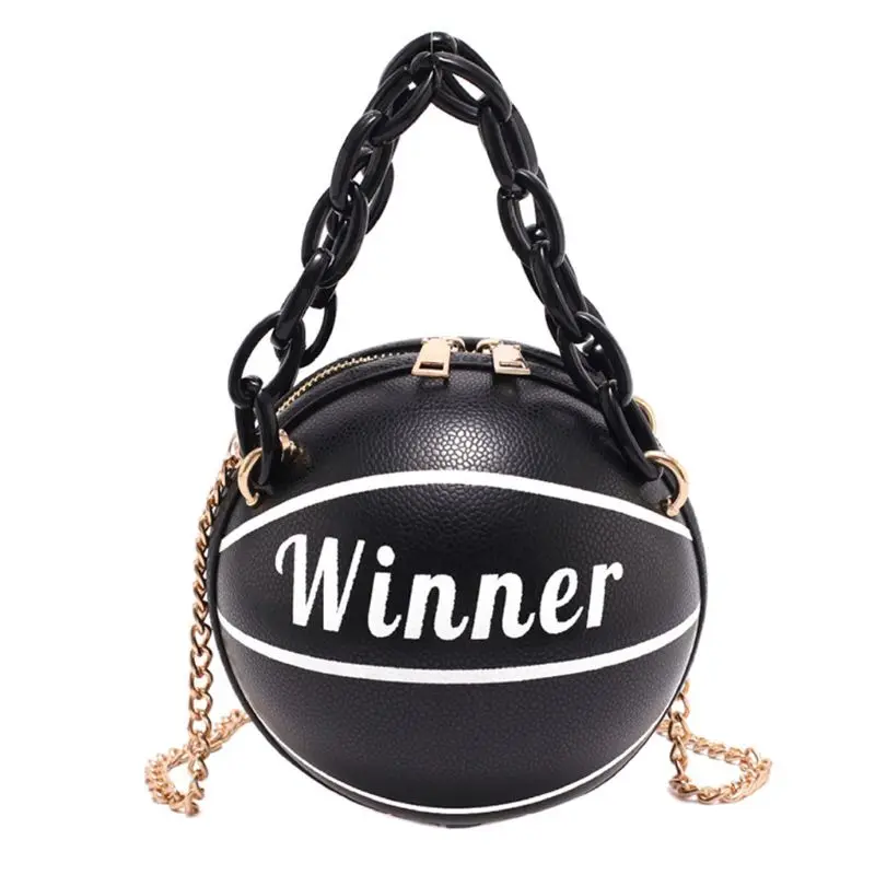 

Women Basketball Round PU Leather Shoulder Crossbody Bag Tote Chain Satchel 20CA