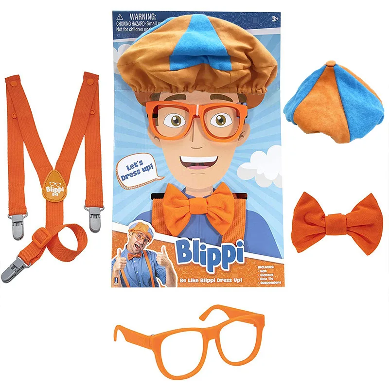 

Blippi Figure Cosplay Toys Cap Hat Glasses Stickers Toy Prop Enlightenment Roleplay Set Gift