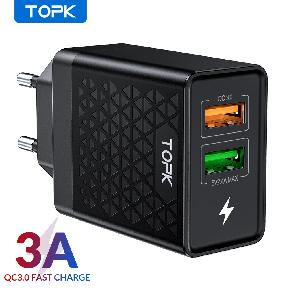 Адаптер питания TOPK B254Q с 2 USB портами и поддержкой быстрой зарядки 3.0 27 Вт|Зарядные