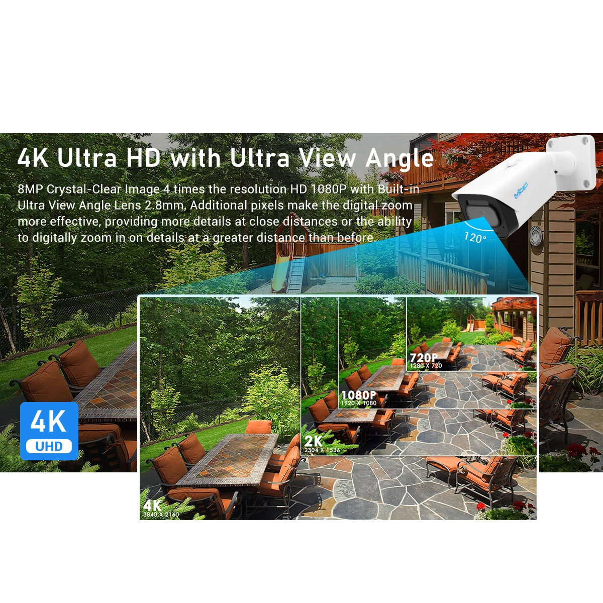 IP-камера Brillcam 4K POE IP67 слот для SD-карты встроенный микрофон ИК цилиндрическая