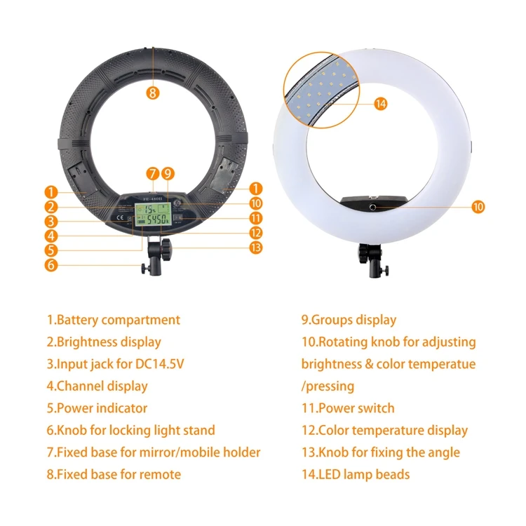 96W LED Ring lamp Bi-color Adjustable Light 480 Video Makeup Lamp remote control +2M stand+ handbag | Электроника