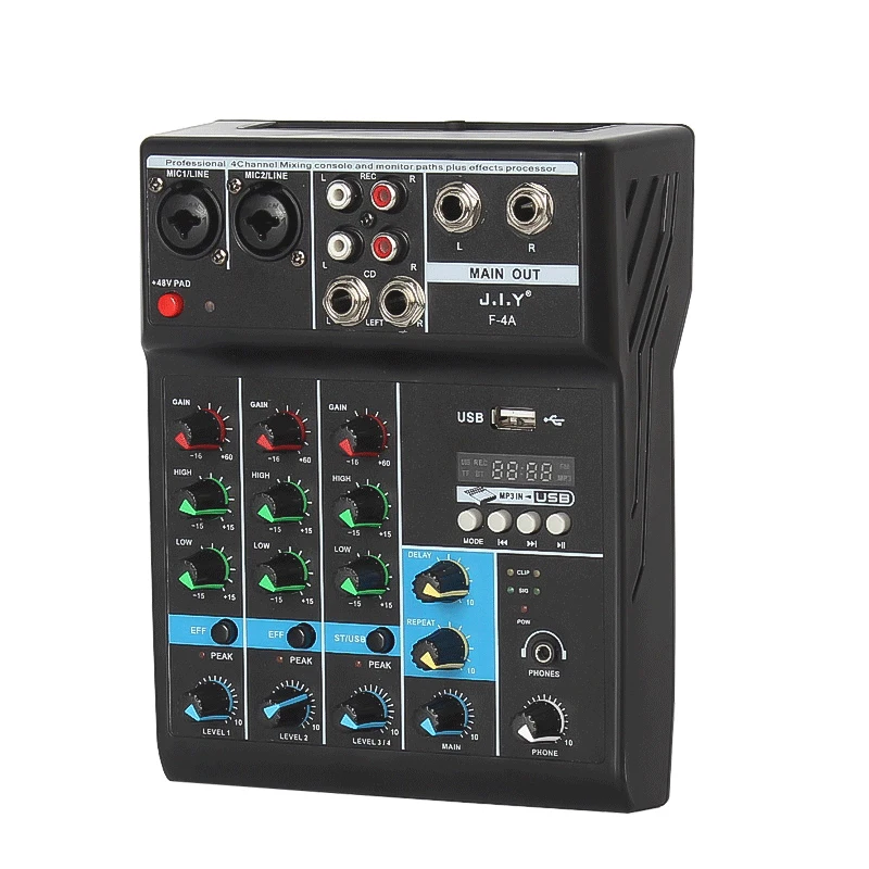 

4 Channels USB Audio Mixer Amplifier Console Bluetooth-compatible Record Phantom With Sound Card For Karaoke Stage Karaoke KTV