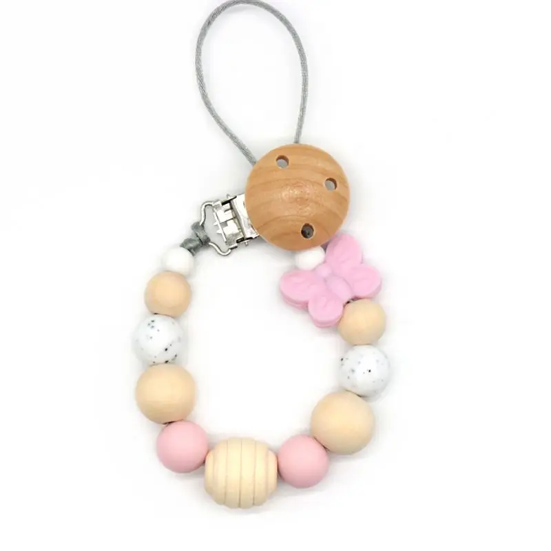 

Wood Chew Beads Newborn Baby Silicone Teether Pacifier Clips Holder Pacifier Clips Soother Chains Teething Toy Soother Weaning