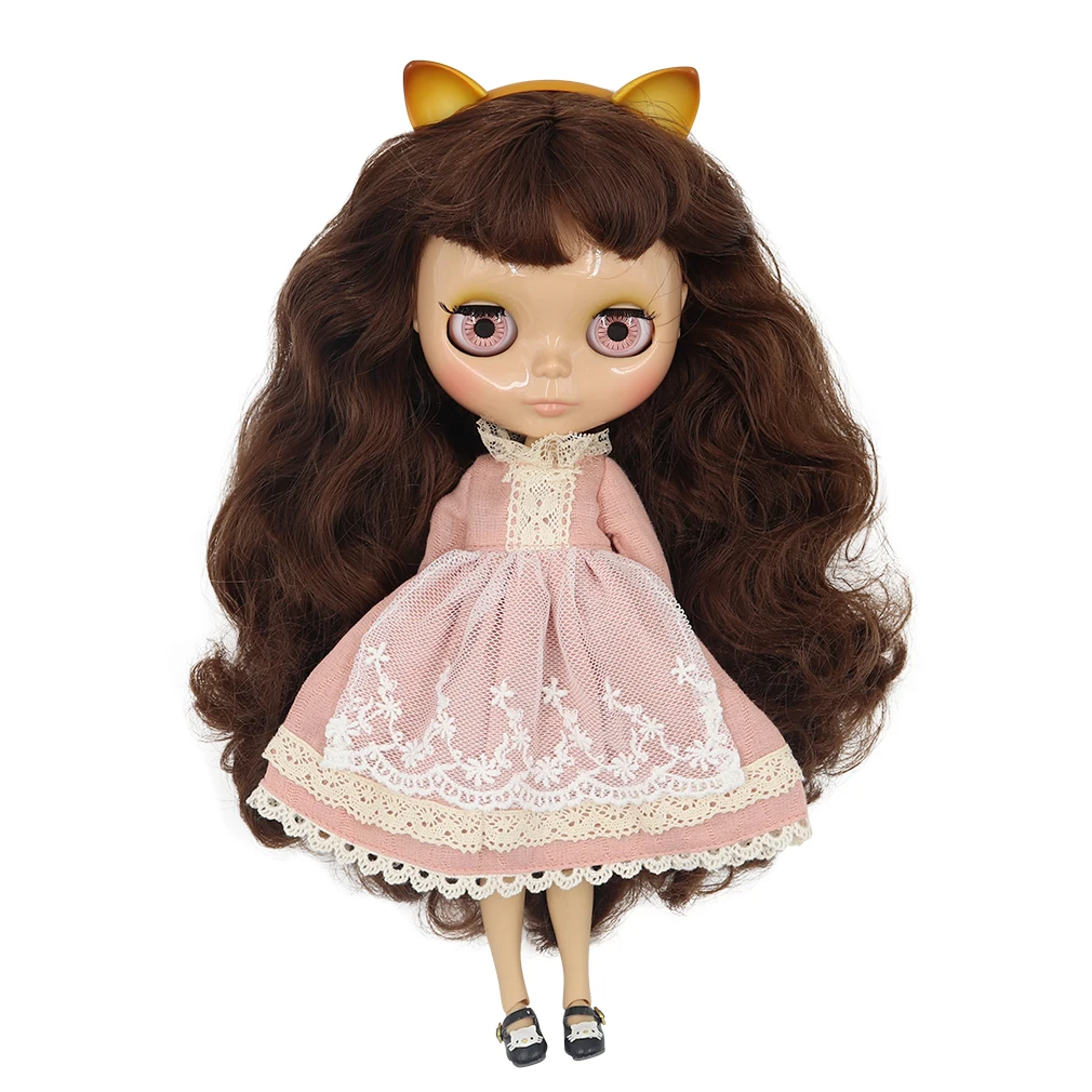 Ледяная кукла DBS Blyth коричневые волосы с челкой жареная кожа кошечка повязка на