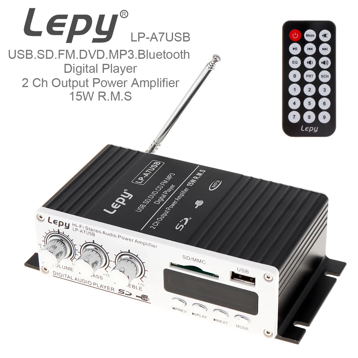 Bluetooth мини автомобильный HiFi стерео аудио усилитель USB SD DVD CD FM MP3 AUX вход с пультом
