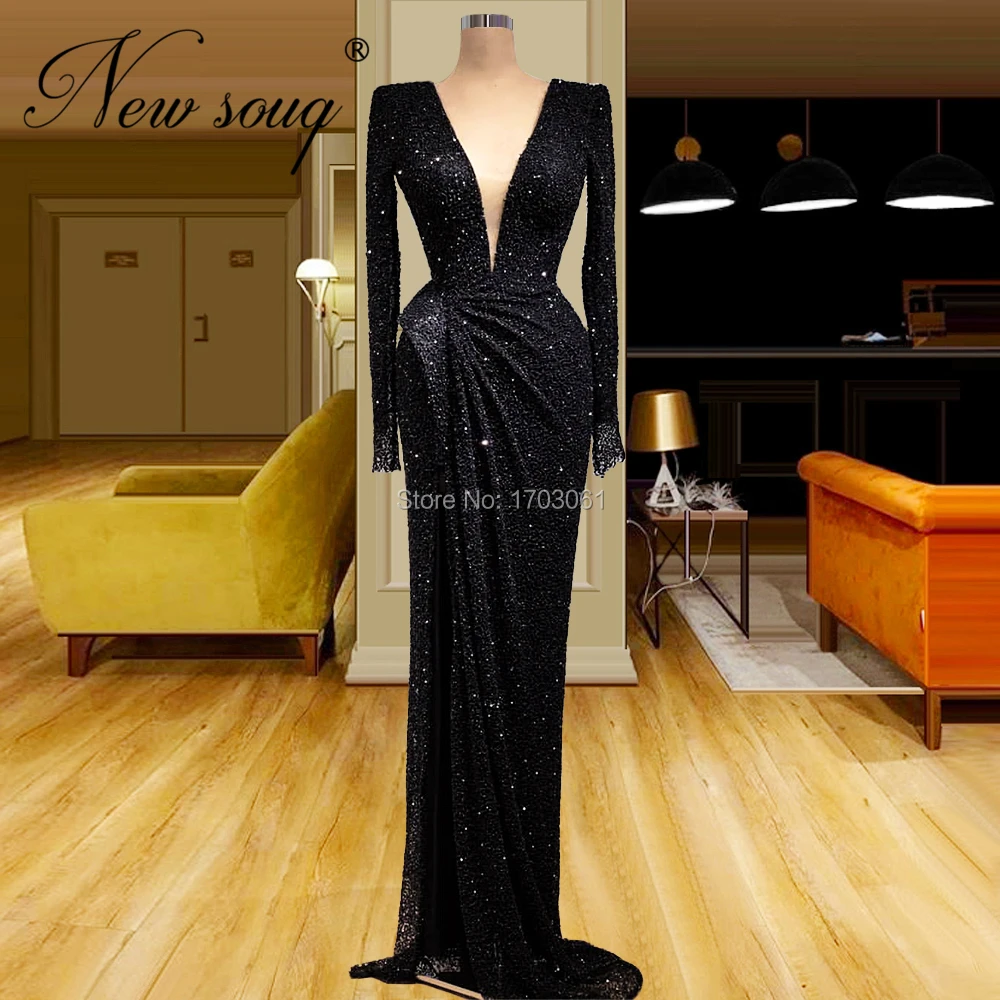 Арабские простые кружевные вечерние платья 2020 Черное длинное платье-Русалка для