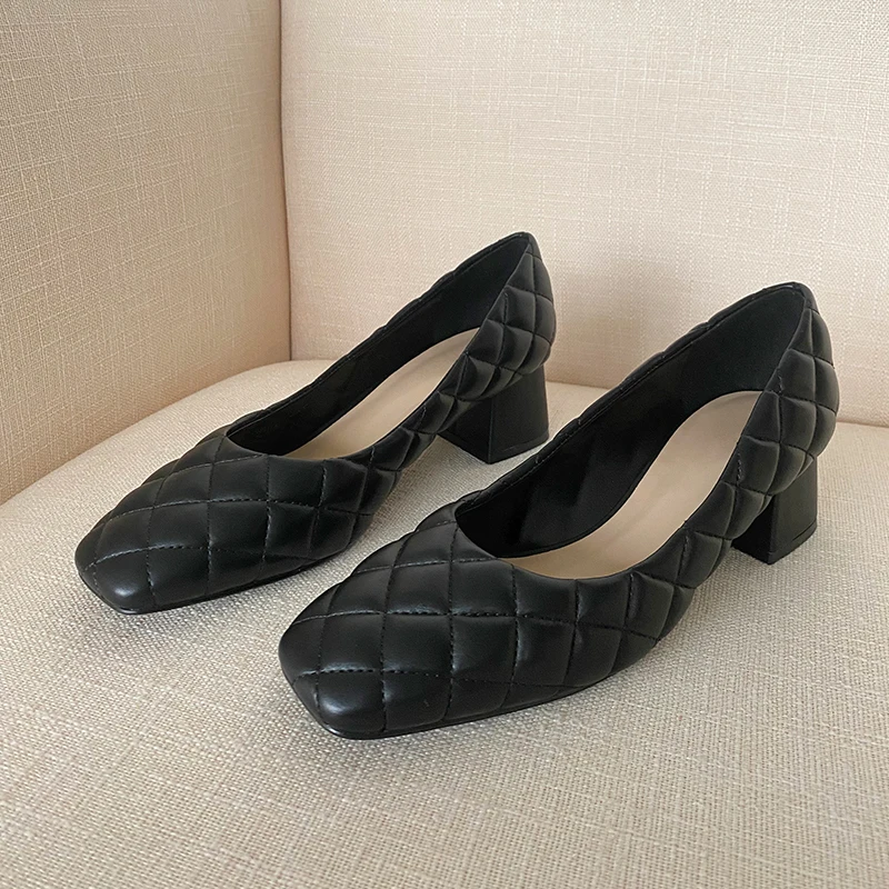 

2021 New Fashion Square Toe Women Pumps Mid Heel Prom Dress Shoes Woman Stiletto Valentine Shoes Zapatos Mujer
