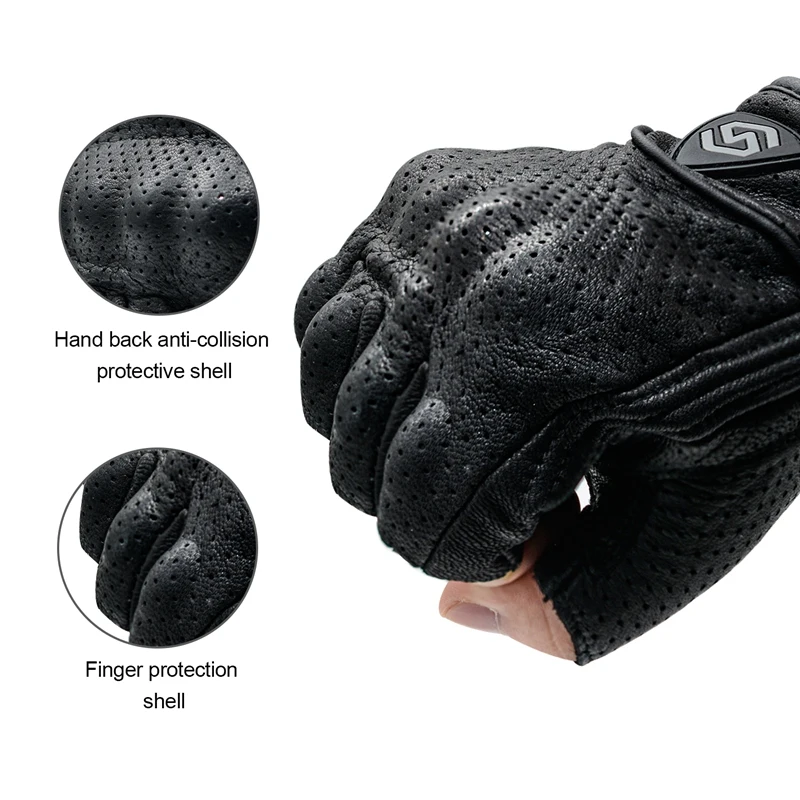 

1 Pair Cycling Gloves Sheep Leather Fingerless Gloves Half Finger Gloves for Motocross Riding Mountaineering Fitness