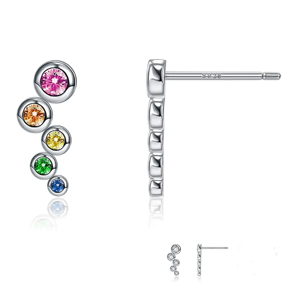 

ZEMIOR Stud Earrings For Women Geometric 925 Sterling Silver Earrings Engagement Party Gift Shining Bubble Zircon Fine Jewelry