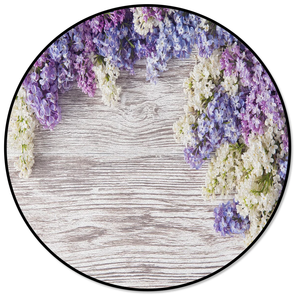 Деревянная доска с фиолетовыми сиреневыми цветами круглый ковер детский коврик