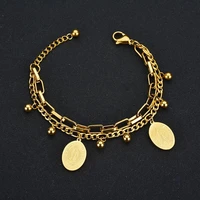 meyrroyu stainless steel double layer gold color silver color round coin bracelet 2021 new for women fashion gift party jewelry