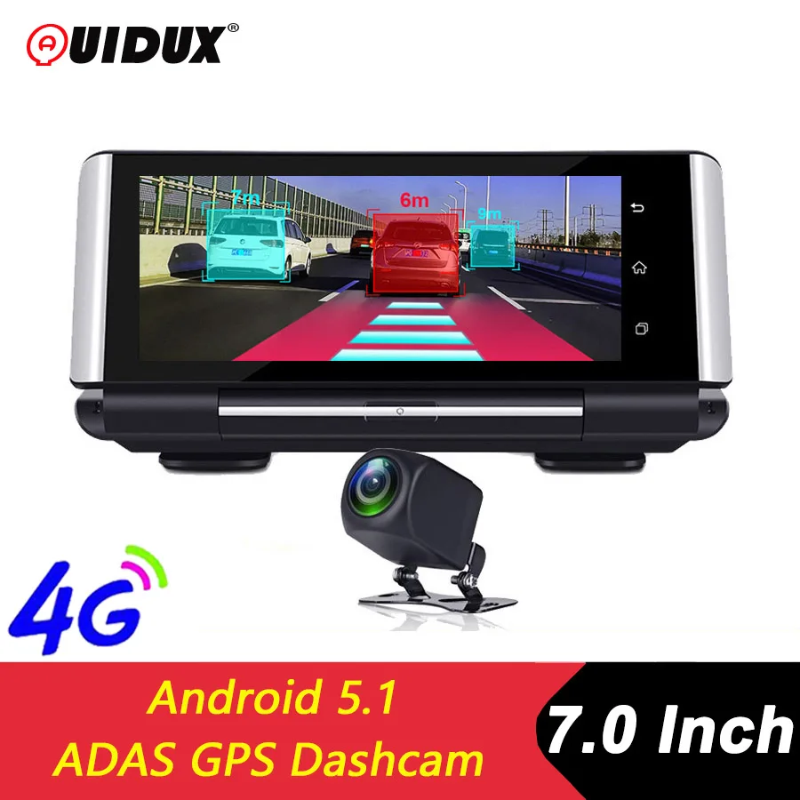 QUIDUX 7 дюймов 4G Видеорегистраторы для автомобилей Камера GPS FHD 1080P Android 5 1 Dash Cam