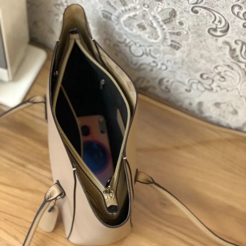 

Big Capacity Womens Casual Totes Bag Softshell Genuine Leather Shoulder Bags Ladies Packing Handbag Solid Color Shopping Bag