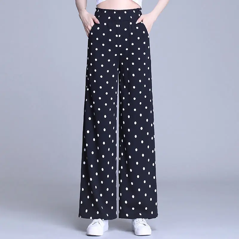 

2021 new wide leg pants women's summer thin wave point loose casual pants Korean high waist SLIM STRAIGHT pants