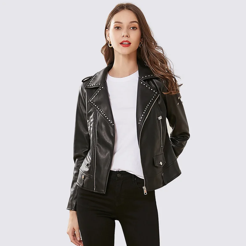 GOPLUS Женская Байкерская байкерская куртка на молнии с заклепками размера плюс