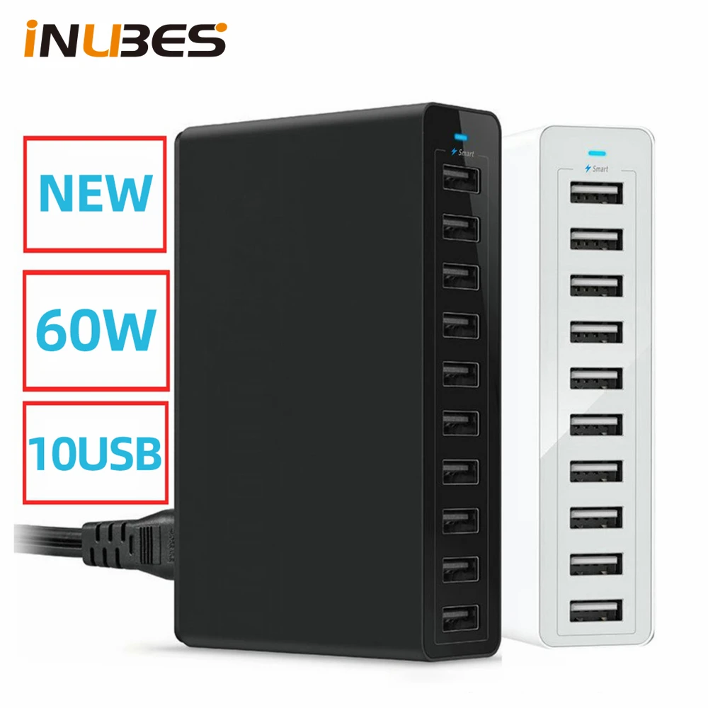 60w fast 10 ports usb charger for iphone ipad kindle samsung xiaomi charging station dock multi usb charger desktop with cable free global shipping