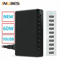 60W Fast Ports USB Charger for iPhone iPad Kindle Samsung Xiaomi Charging Station Dock Multi USB Charger Desktop with Cable