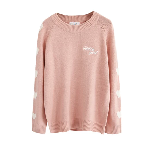 Осень-зима 2019 женский свитер с вышивкой в виде сердечек милый вязаный Модный