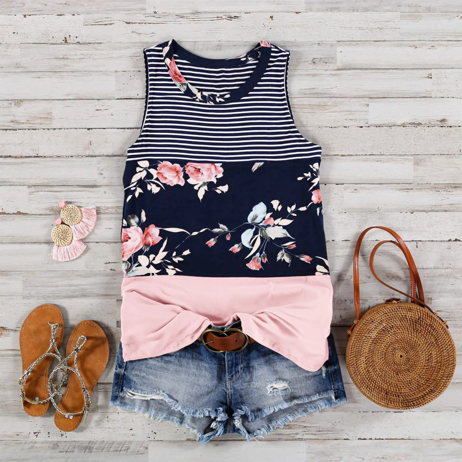 

Summer Clothes For Women Women Print Sleeveless Tops Casual Blouse T-Shirts Crop Top Women Tank Tops Loose Fit