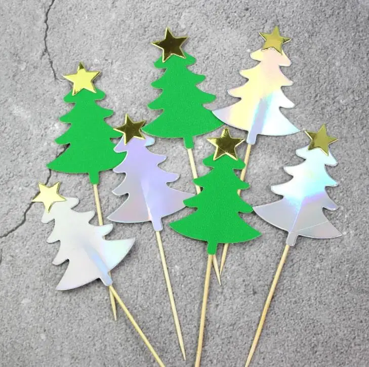 5 шт./компл. милые Лазерная Рождественская елка со звездой вечерние Для капкейка