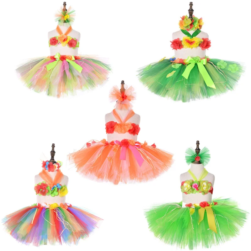 Детские Гавайский тропический танцевальная листья юбки хула повязка на голову с