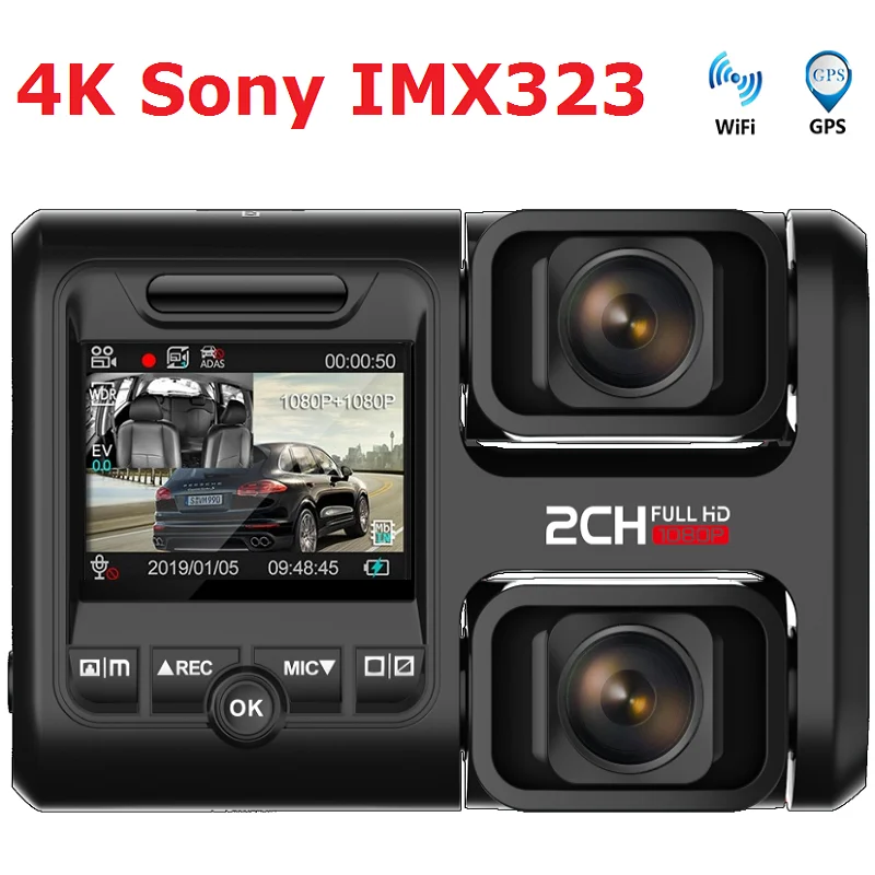 Видеорегистратор Novatek 2160 с двумя объективами 4K 96663 P Wi Fi GPS датчик Sony IMX323 ночное