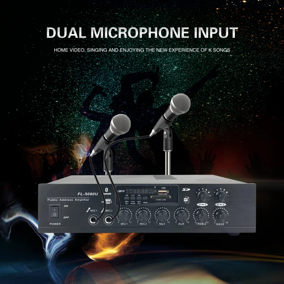 FL-5080U 80 Вт 2 зоны усилитель bluetooth усилитель мощности мини-усилитель звука bluetooth система общественного адреса