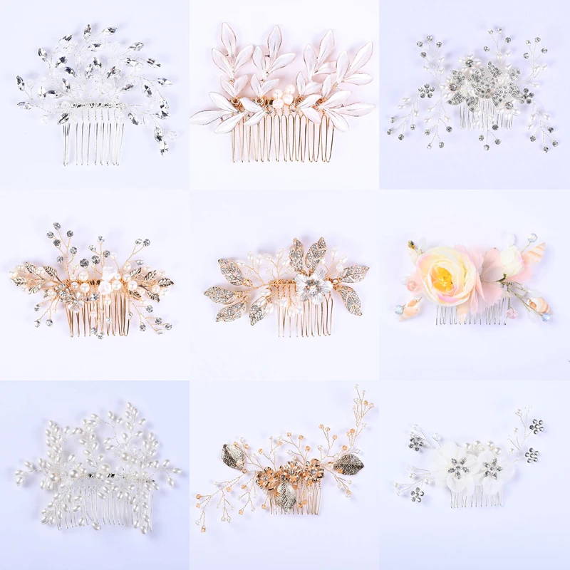 

Hair Combs Pearl Crystal Handmade Gold/Silver Bridal Combs Wedding Hair Jewelry Accessories Leaf Style Women Headwear Decoration