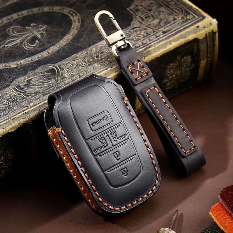 

5/6 Buttons Leather Car Key Case for Toyota Sienna 2012 2014 2016 Tacoma Smart Keyless Remote Fob Cover Keychain Protector Bag