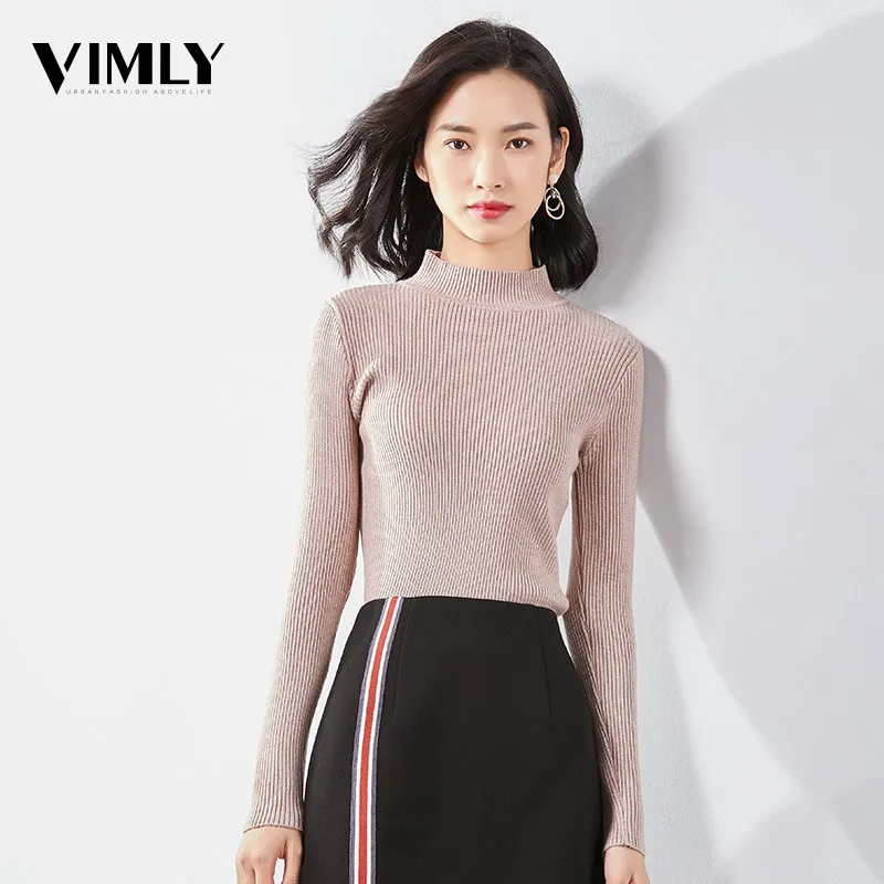 Vimly Women Basic Solid Knitted Sweater Female Casual Slim Fit Turtleneck Pullovers Ladies Winter Warm Tops | Женская одежда