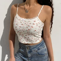 small lace stitching floral camisole womens 2021 new outer wear halter short crop top y2k women clothes tanks and camis