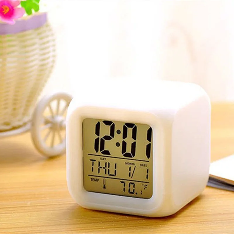 7 Color Variable Multi-Function Bedroom Kids LED Change Digital Glowing Alarm Clock Thermometer Changable Electronic | Дом и сад