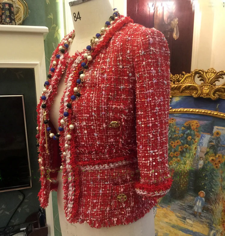 

Haute couture chaquetas para mujer women tweed jacket customize plus size 5xl 6xl veste femme amazing red jacket for autumn