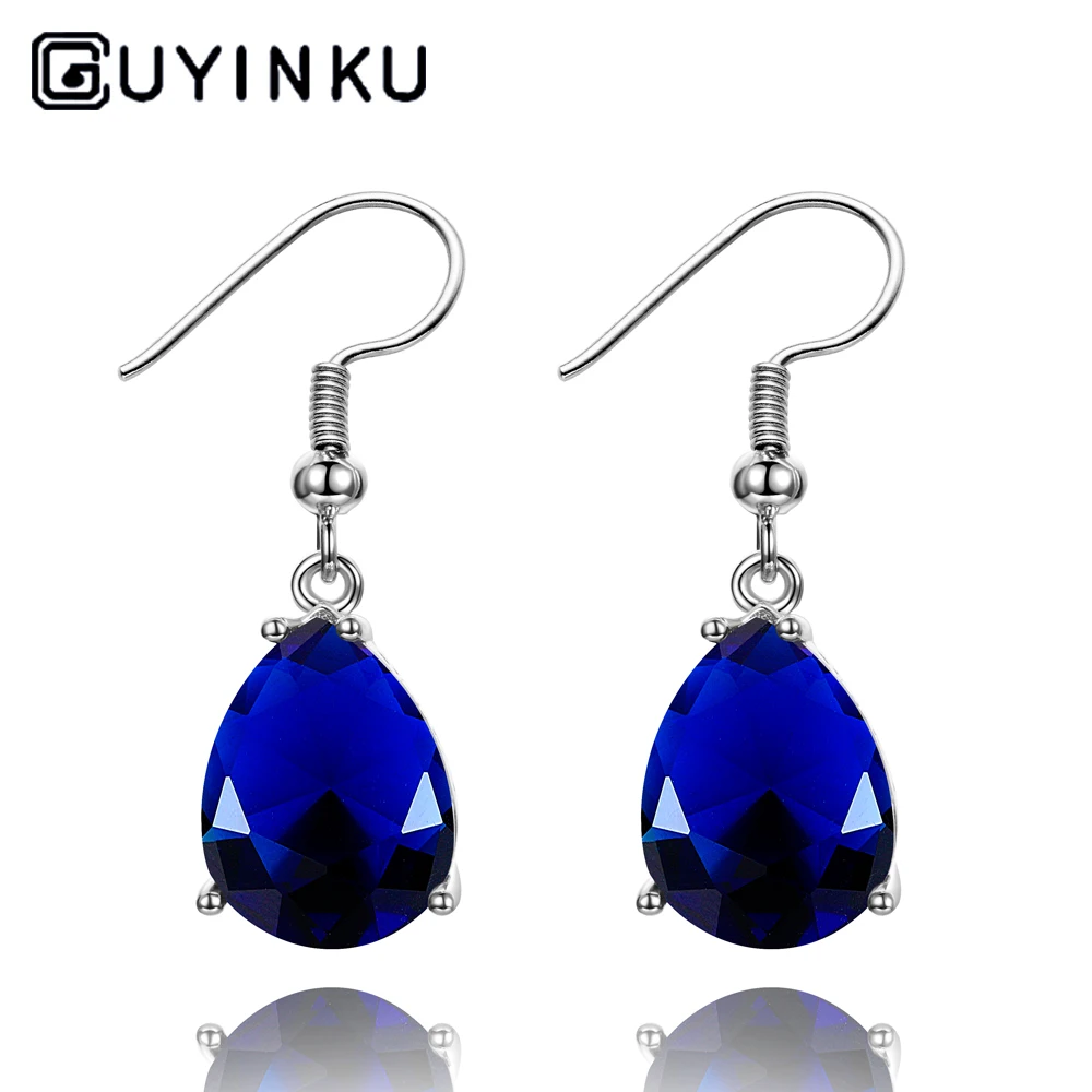 100% Твердые стерлингового серебра 925 серебряная капля воды Аквамарин Висячие