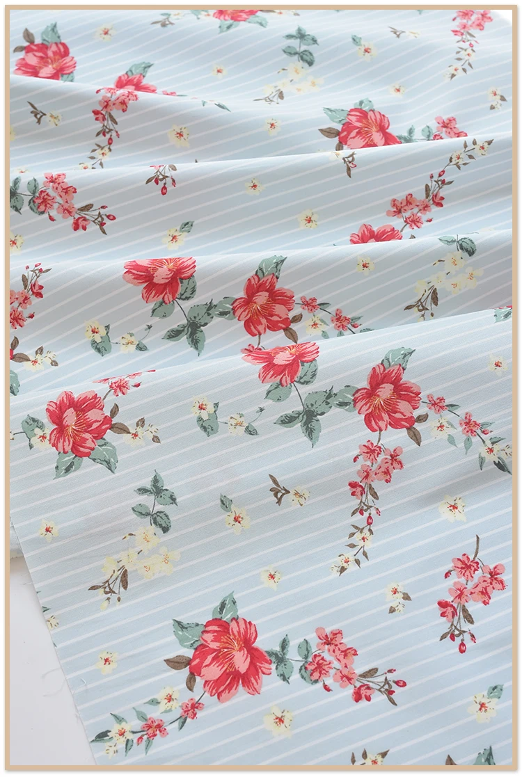 

145cm Breadth Cotton striped crabapple flower fabric dress skirt children's dress handmade shirt DIY