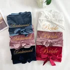 Халат Свадебный с длинным рукавом для невесты, кардиган для подружки невесты, кимоно, одежда для сна, Ночнушка с вышивкой, повседневный халат, домашняя одежда, осень-зима