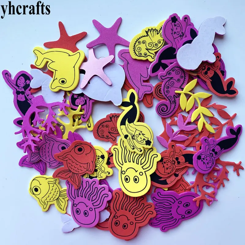 50PCS(1bag)/LOT.Mermaid sea world ocean animal foam stickers Summer crafts.Early educational DIY.kindergarten craft.OEM whole | Игрушки и