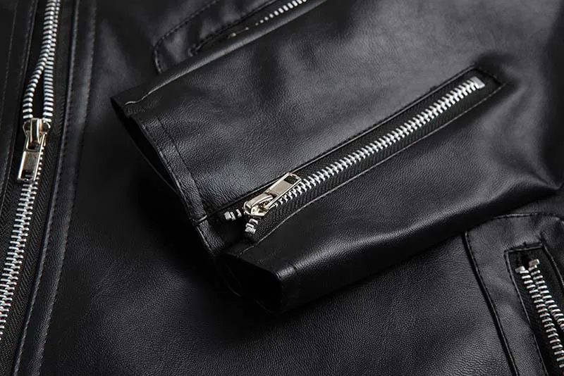 

KIOVNO Fashion Men Biker Leather Jackets And Coats Multi Zipper Motorcycle Faux Leather Jackets Black